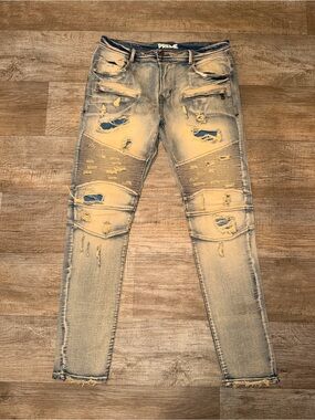 PREME Yellow Wash Distressed Skinny Jeans for Men